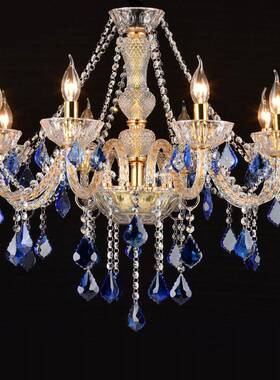 蓝色式吊灯欧餐厅灯彩色水晶灯客厅灯具室卧创意K网TWZKV装饰咖灯