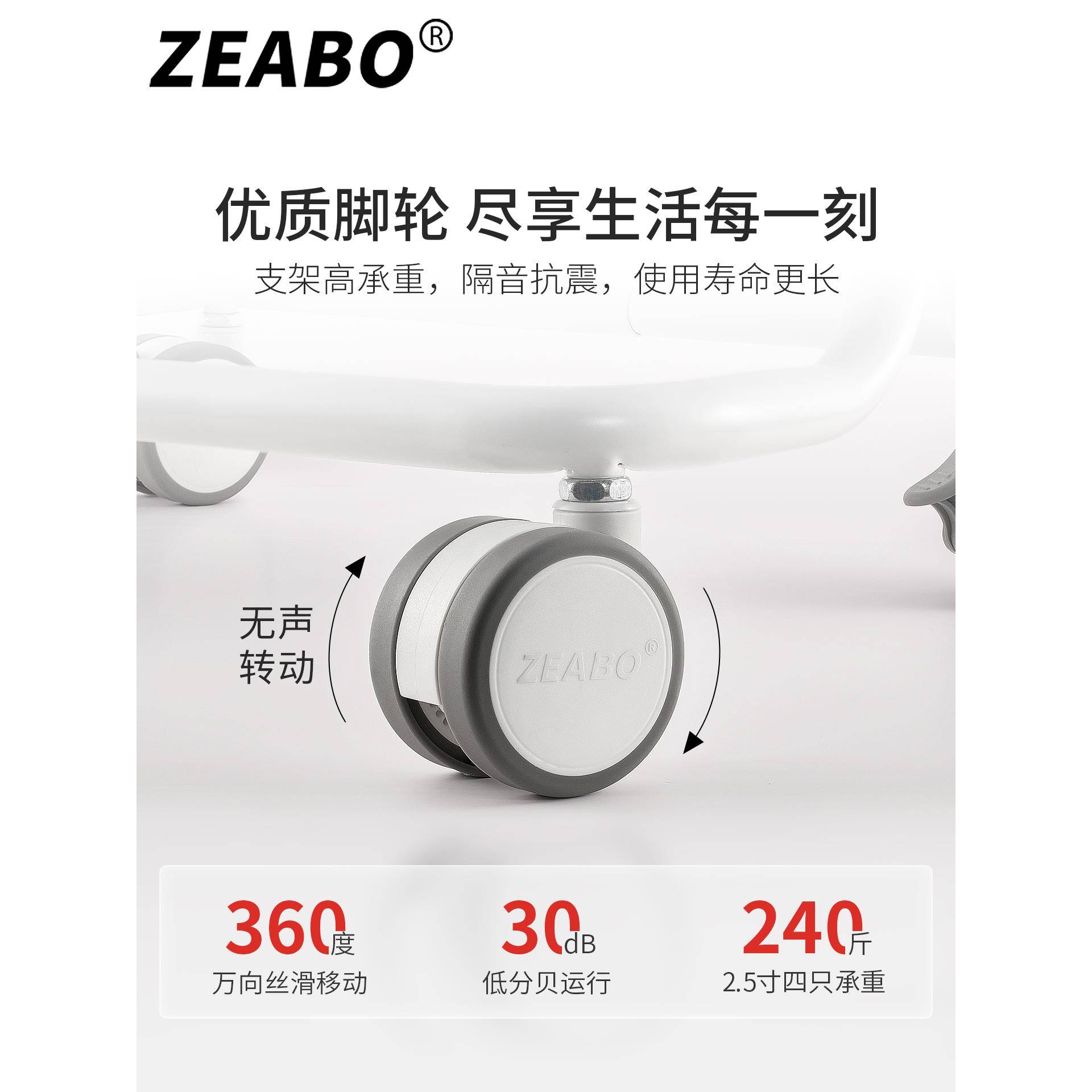 25英寸静音万.向M轮螺丝物GRH轮置架轮8M10M12脚轮升降桌滚轮橡胶