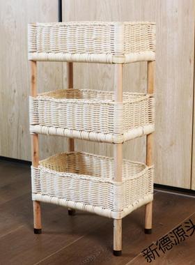 杂乡村风地藤编储物架民宿装实饰物置物架手工编织木多层落收JXE