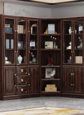 新中书用式实木柜紫金檀木现代49999家客厅落地书房防尘璃玻门高
