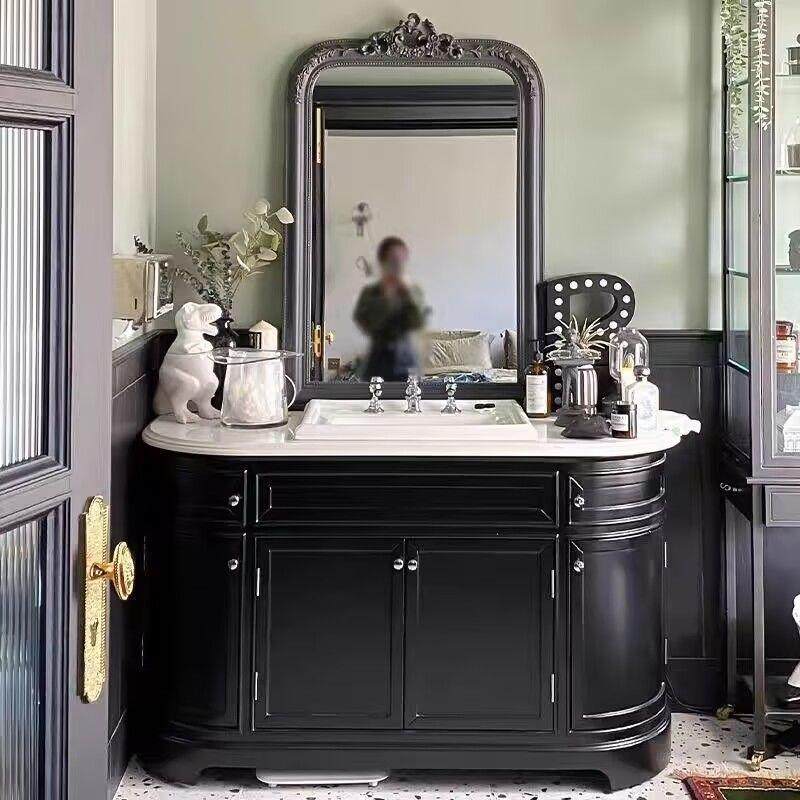 法VRU式复古浴室合落地式组岩板热弯柜一体盆卫洗生间漱台洗手脸