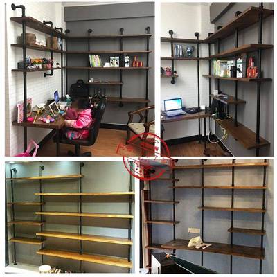 美式复古木板隔板水实木书管桌多层架工业LBM一体壁挂墙分上物书