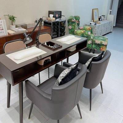复古美美甲桌椅椅套装纯实甲台BDG美甲店专用桌带吸尘器美式木单