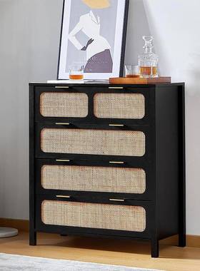 跨境ZLL电商柜实藤编六斗卧室收储纳物玄关柜装饰置物客厅木斗柜