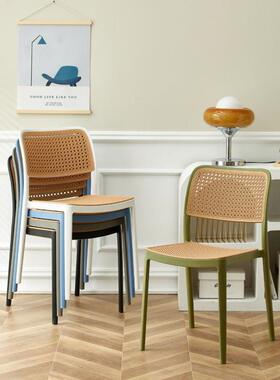 叠塑饭料椅子加餐厚椅家用藤编可放VMN户外餐厅吃靠