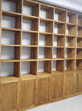 整地老榆木实木书架书柜墙原简约松木木落置物LNP架格子架