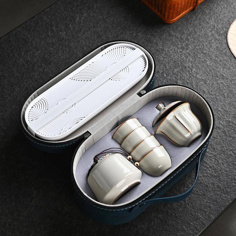 家用简约汝窑功夫旅行茶具小套装户外车载便携陶瓷泡茶壶整套logo