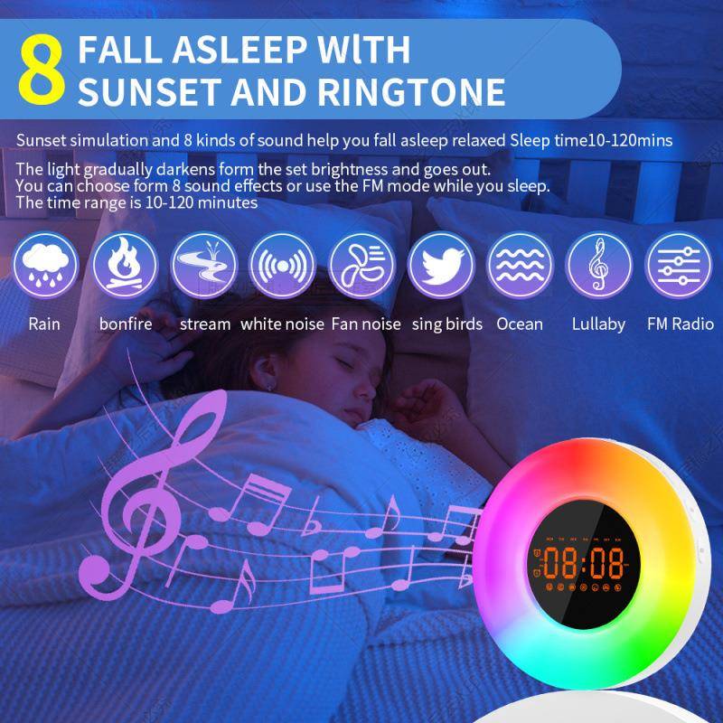 拟LED双闹钟日出无品牌/自然唤功醒灯多能模氛日落伴睡床头幻彩围