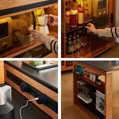 实木岛12104台餐桌一体家户可缩日式樱用桃木小型餐边吧台伸柜岩