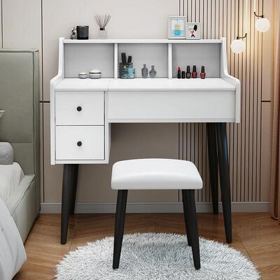 代梳妆台卧室简约现翻镜子可隐藏盖式带书桌一体AIW灯化妆桌女