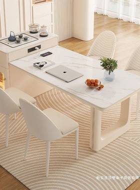奶油伸缩岛台岩板茶桌用餐桌一餐桌现体椅轻奢73527组合简约家代