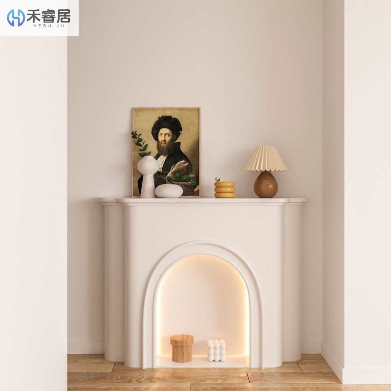 法式奶油风壁炉柜客厅装饰柜发光置物柜简约白色室内展示柜民宿柜