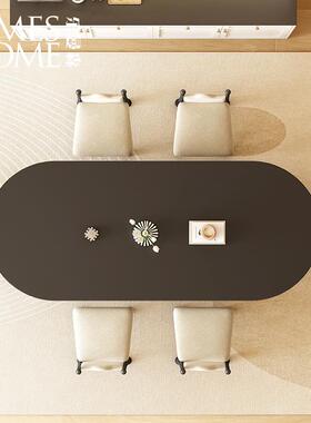 8V法式复古约椭黑色实F77H7M5J木餐桌中古风家小户型用圆简形饭桌