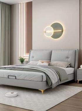 现IXN简约科技布艺床代1.8m..米意式极简轻5奢免洗双人床软包实1