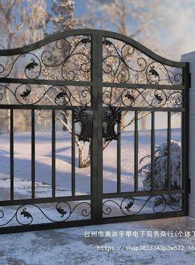 铁艺门开欧式花园别单墅门庭47771院门乡村对门入户大双开走廊过道铁门