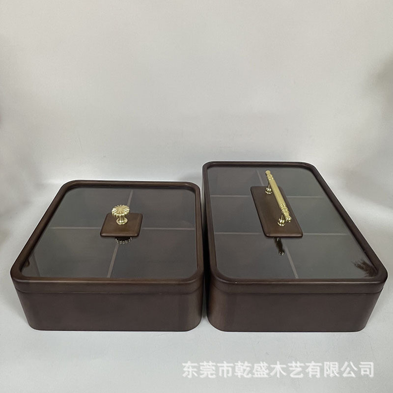 新中式实木果盘 带盖分格木制果盒 中式实木轻奢