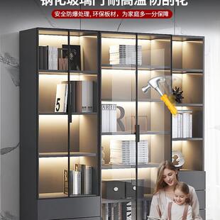 KOL书柜奢带璃门示酒柜轻定玻制家用客厅一体整墙到顶书架实木展