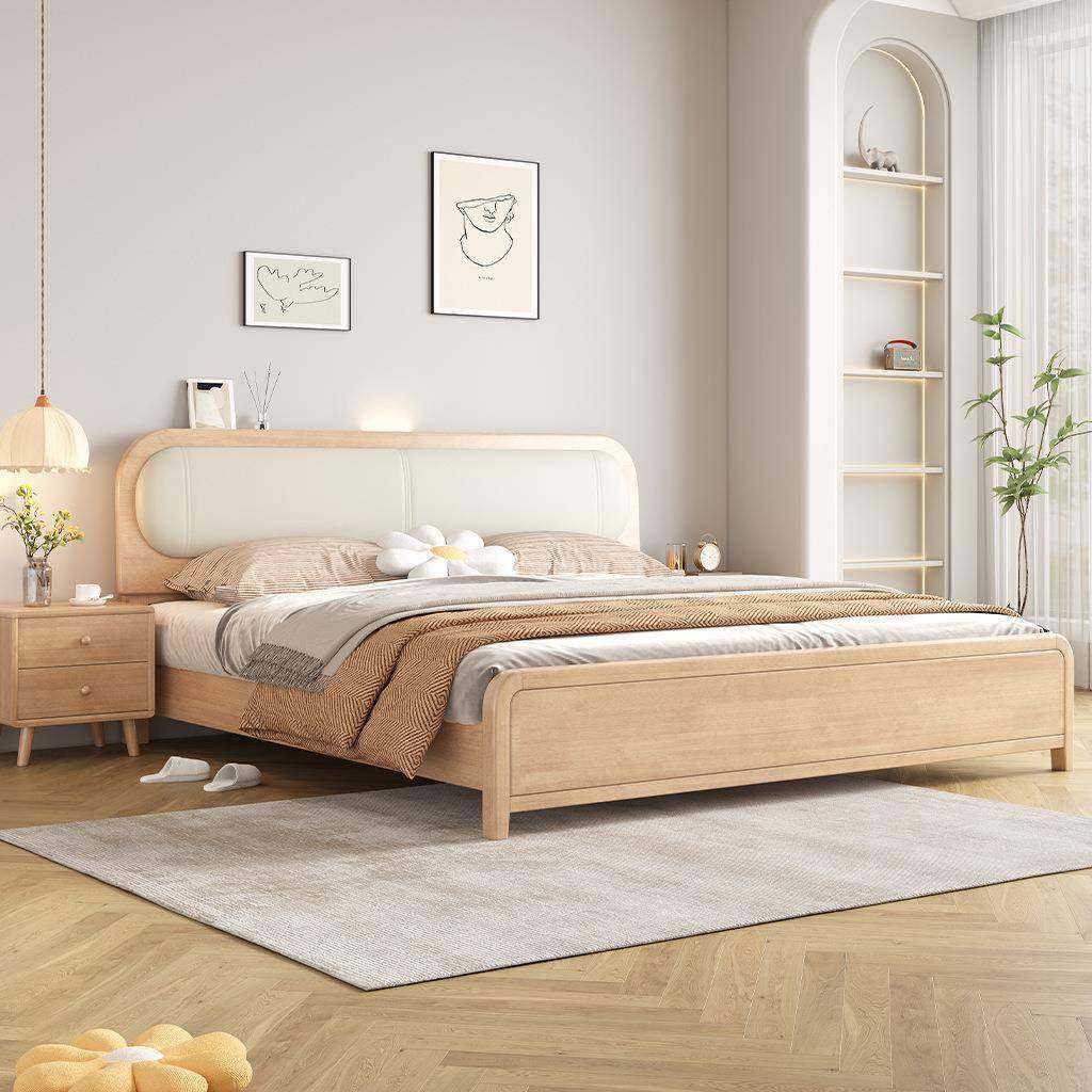 奶油风现代简实木床1931#奶油.8米约卧软靠双人1.5白主色公主储物