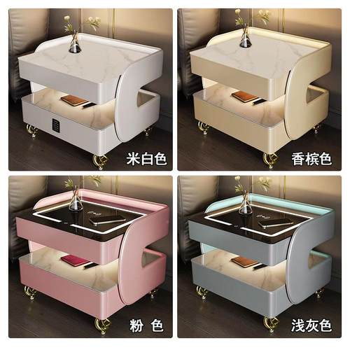 式极简床头柜智能网红意室床边充柜子创意无线电岩卧板多C17功能