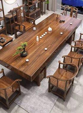 桌实木大一板茶桌椅合中式家用茶组台泡茶办公75814室原木茶几一