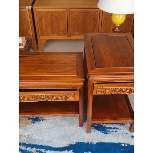 全木实中式带抽屉沙发边几角缸几装57284榫卯鱼架奇石方桌整客厅