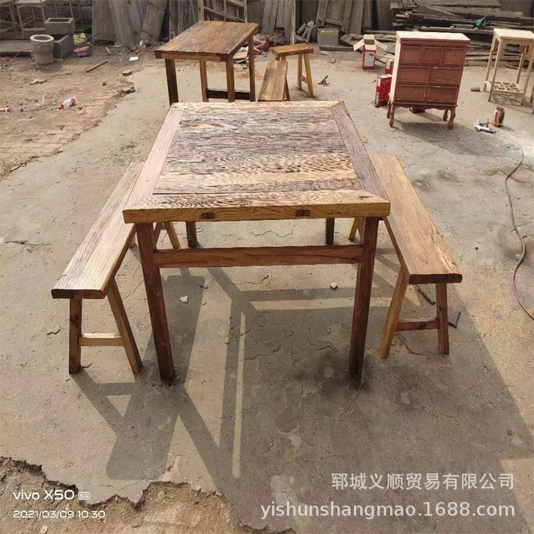 新款禅意老榆木方桌八仙桌现代简约长方形餐桌家具实木榆木方桌