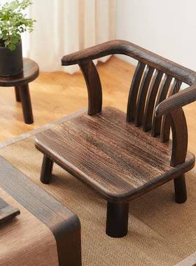 日实木矮椅子靠背家凳用茶椅阳台小椅子圈椅WZD式茶椅榻几榻米座