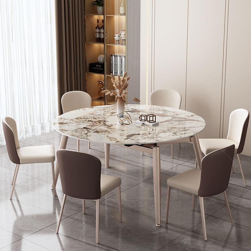 伸缩岩板餐桌现家用小户型代简可变圆形实木餐桌椅组UOU合圆约两