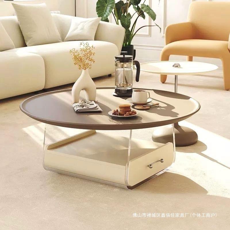 奶油复古新款茶几法形式家用约客简厅现代亚克zz620971圆小户型组