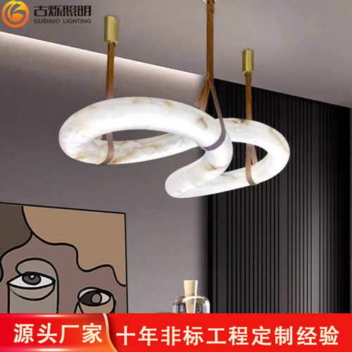 西班牙云石轻奢餐厅吧台别墅客厅复式楼大堂异形吊线楼梯灯