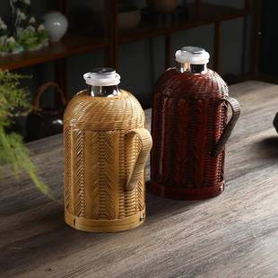 传统真空热壶玻璃胆复古开水瓶室188保茶 竹编热内水瓶家用水老式