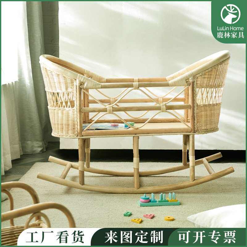 小户型婴儿床加高新生儿宝宝摇篮儿童床护围北欧藤编婴儿床围床