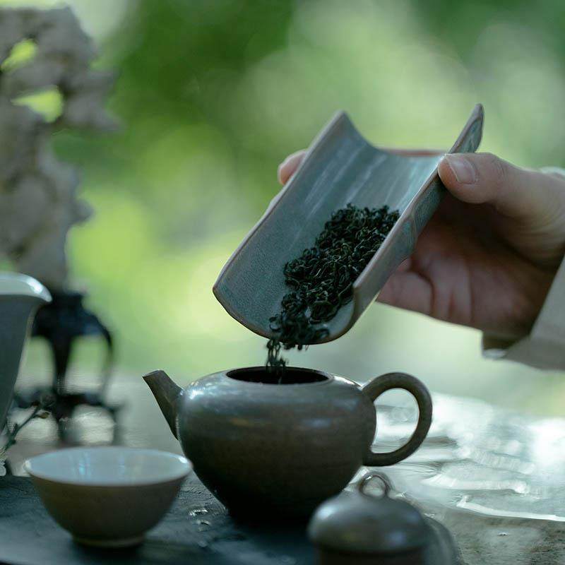 汝纯梵手工陶土复古日式竹节则家茶赏茶荷六道君子茶道EE465配用