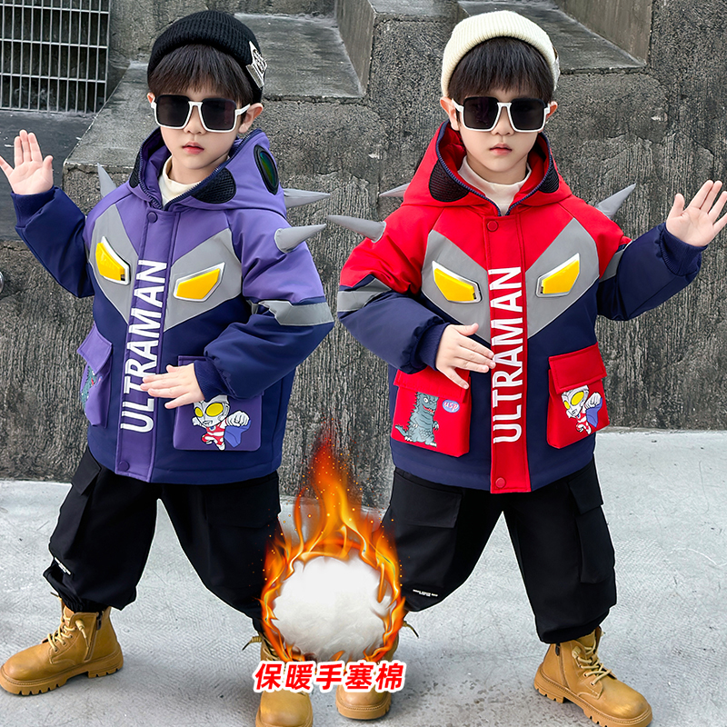 奥特曼闪灯男童加厚保暖棉衣外套