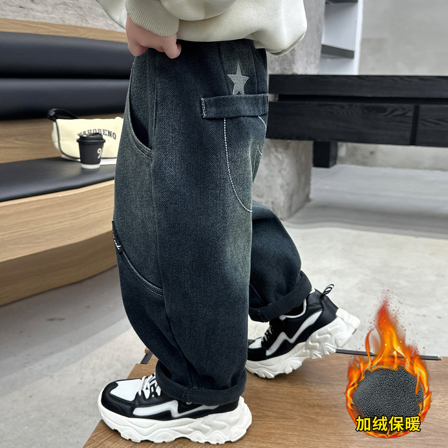 加绒男童裤子加厚一体绒童裤洋气