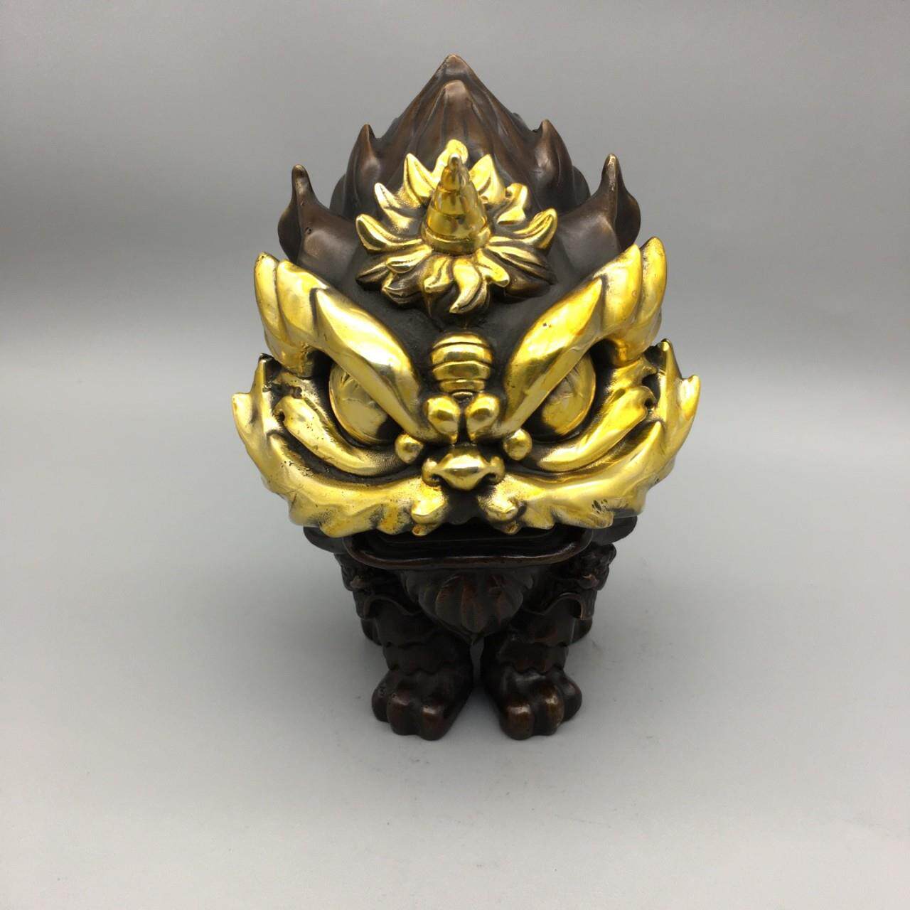 醒狮子古玩铜器收藏铜鎏金仰天兽家居桌面摆件装饰老物件复古