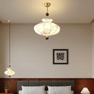 法式 风复古卧室吊灯布艺花纹中古餐厅南洋实木侘寂风温馨房间主灯