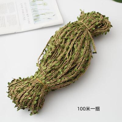 森系彩色蜡绳线仿真绿树叶藤条 绿叶辫子麻绳 diy树叶花束捆扎绳