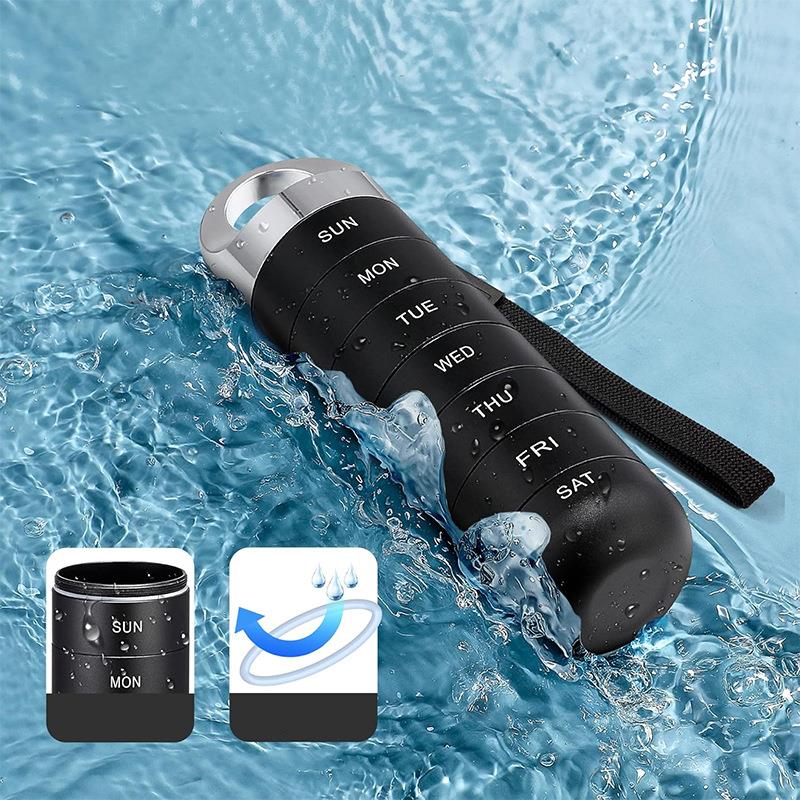 密封防水便捷式金属药盒户外急救防水药盒 7格一周七天铝合金药盒