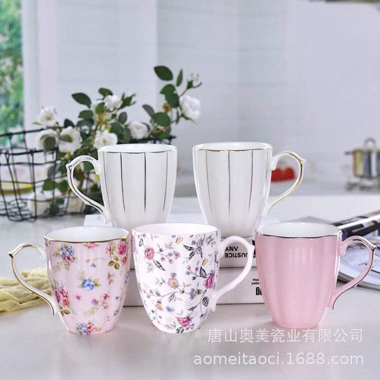 大容量陶瓷清新南瓜咖啡杯金边创意礼品水杯奶茶骨瓷马克杯