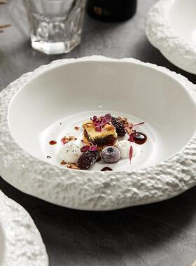 岩石纹陶瓷盘子家用深盘菜盘创意酒店餐厅餐具高级感白色餐盘汤盘