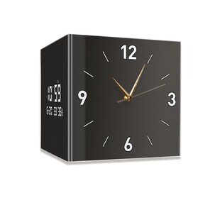 客厅转角时钟双面挂钟2024新款 万年历电子钟黑白简约拐角钟表挂墙
