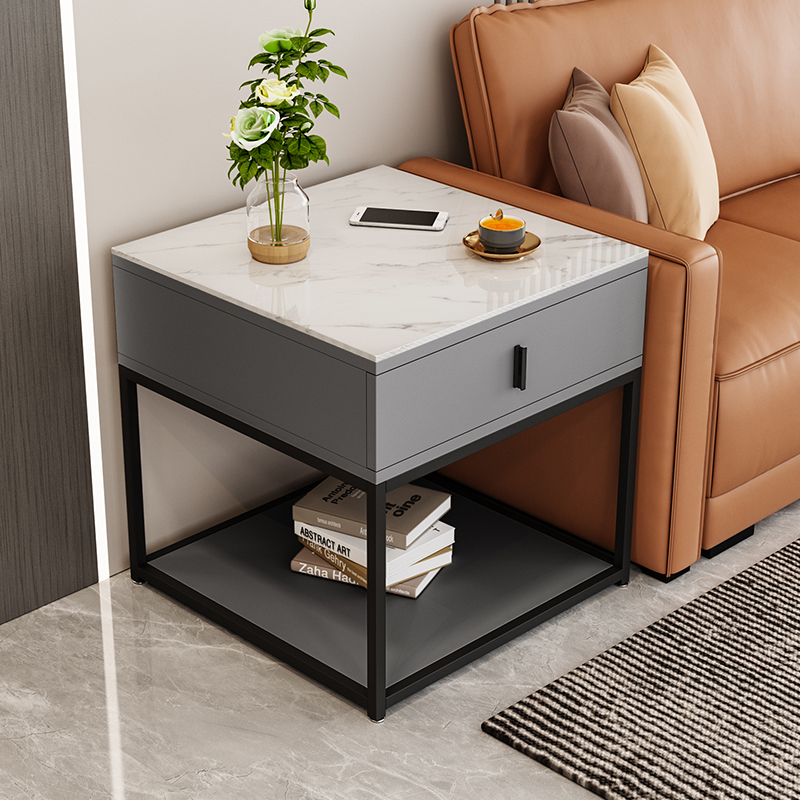 轻奢岩板边几沙发边柜客厅侧边移动小茶几简约方几角几卧室床头桌