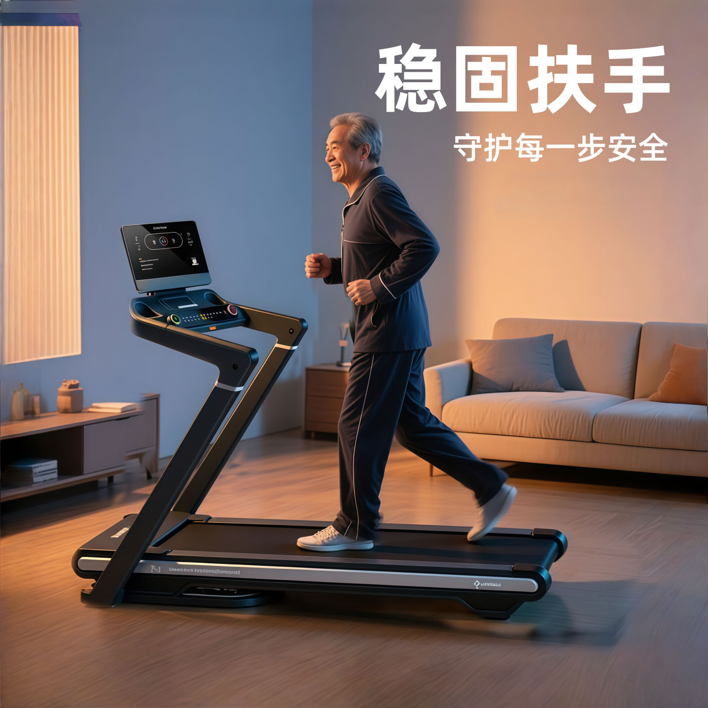 【U型扶手防跌倒】家庭跑步机