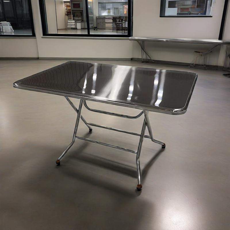 不锈钢餐桌家用吃饭可折叠桌小方桌户外桌子小户型折叠圆桌工业风