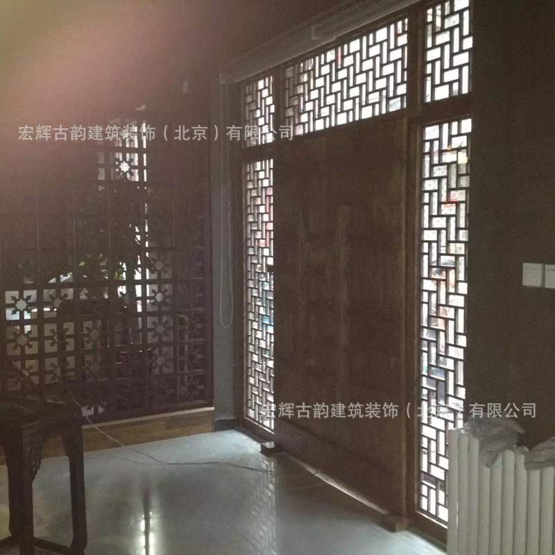 中式仿古实木大门古典木制对开门店铺原木花格门北京门窗