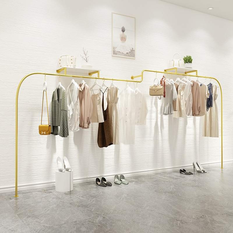 轻奢金色服装店展示架靠墙壁挂式女装童装挂衣服墙面造型货架