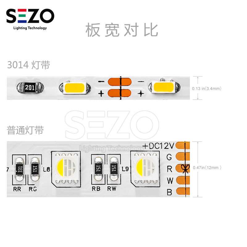 新品led高亮3014灯带3mm板宽90珠DC12v超窄多样化冰蓝装饰软灯条