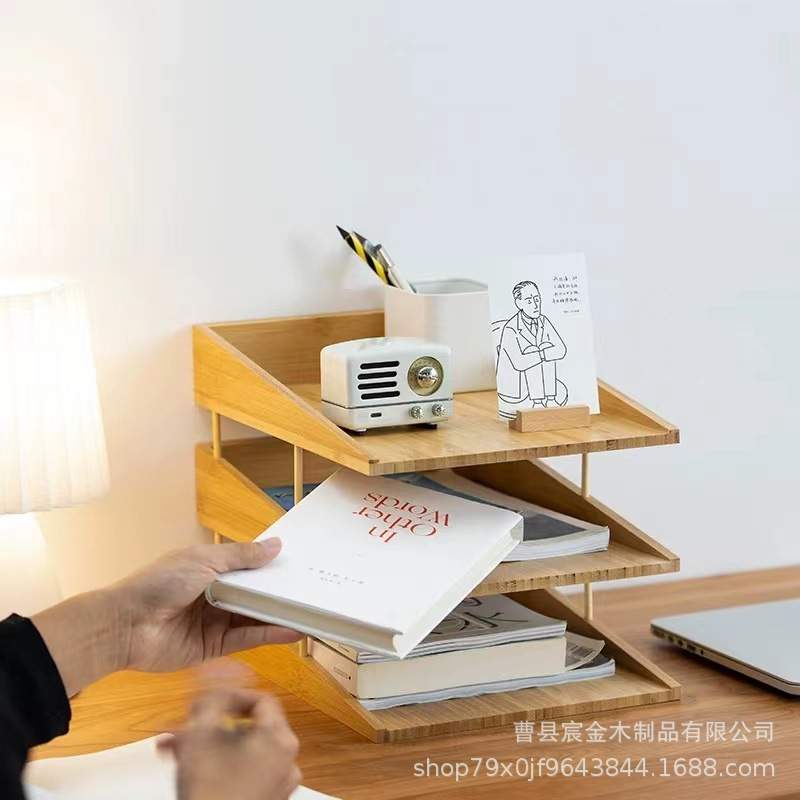 文件框桌面书架学生书桌桌上置物架办公室竹制A4文件收纳整理架子