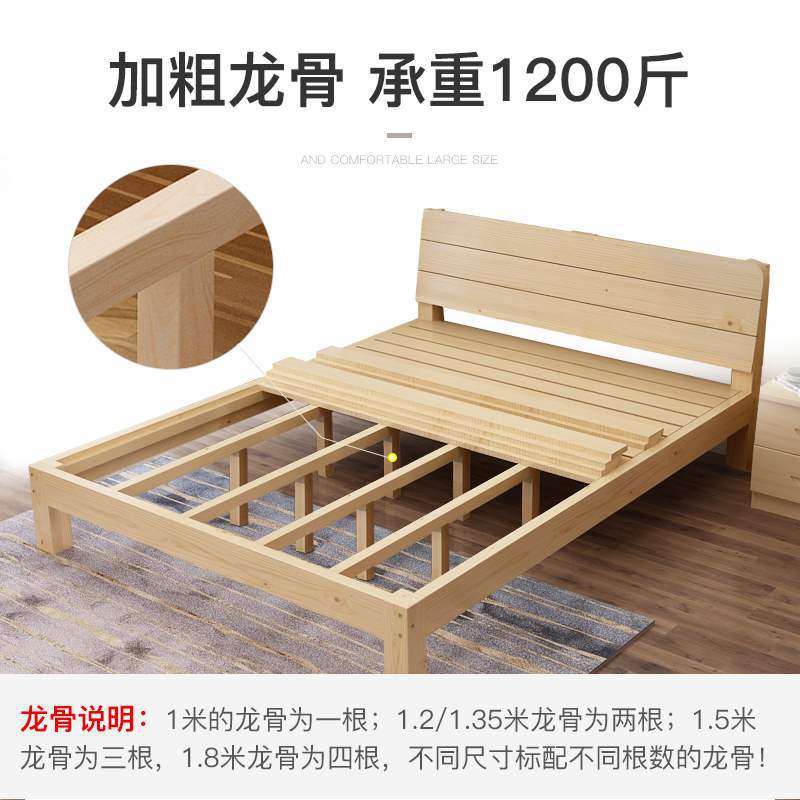 实木床1.5米松木现代双人经济型1.8m出租房简易单人床1.2床架原木
